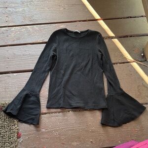 Zara Black Ribbed Flare Sleeve Blouse